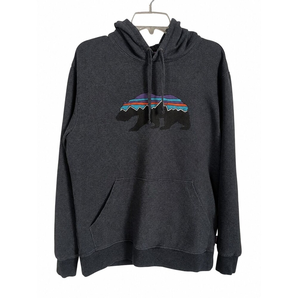 Patagonia Worn Wear Hoodie Unisex Small Gray Organic Cotton Bear Logo Sweatshirt - Picture 1 of 7